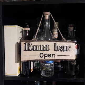 Rum Bar Open Sign – Hand-Painted Rustic Wood Plaque (Ready to Hang)